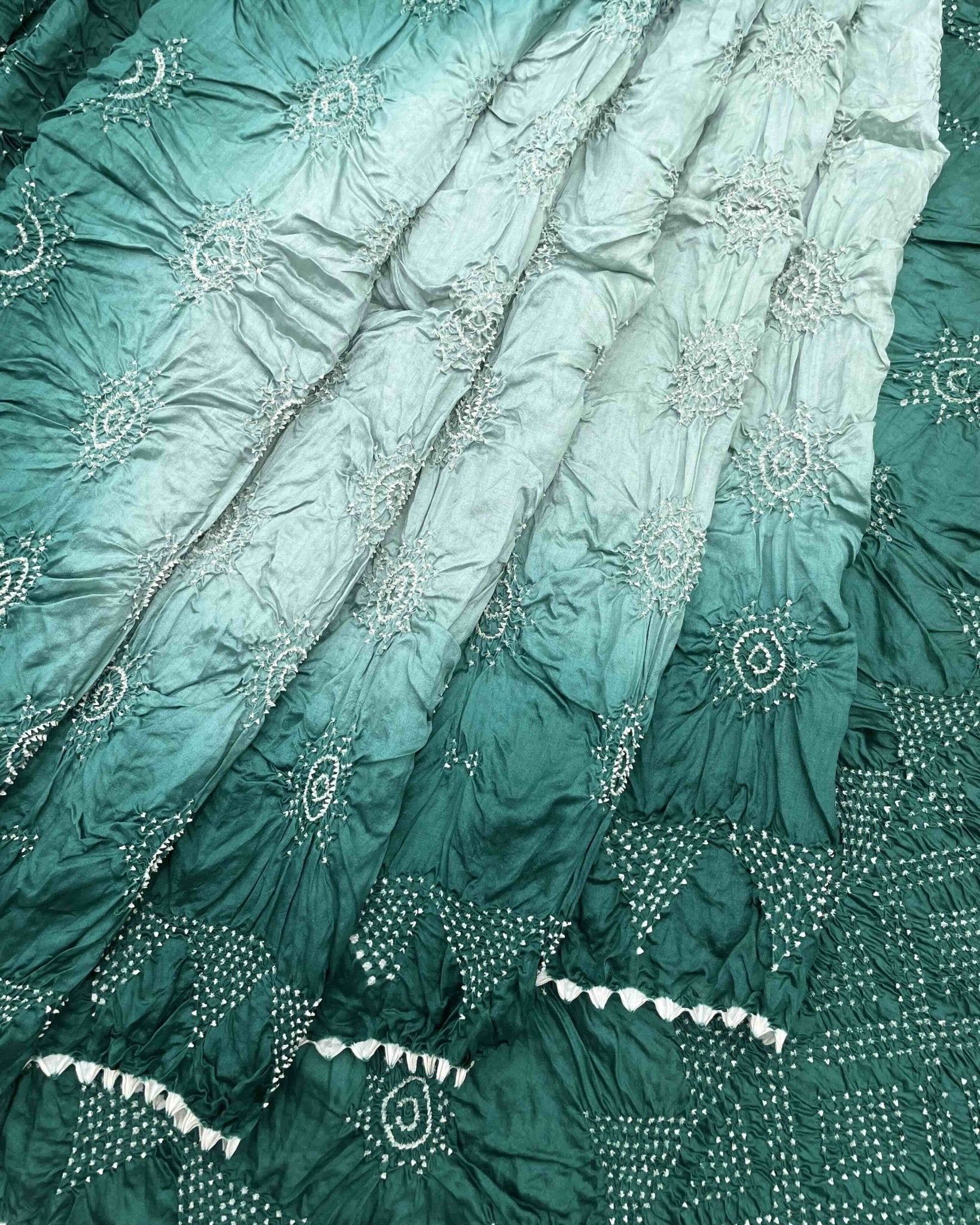 Turquoise Shaded Chiniya Bandhani Saree - SindhoiPatolaArt
