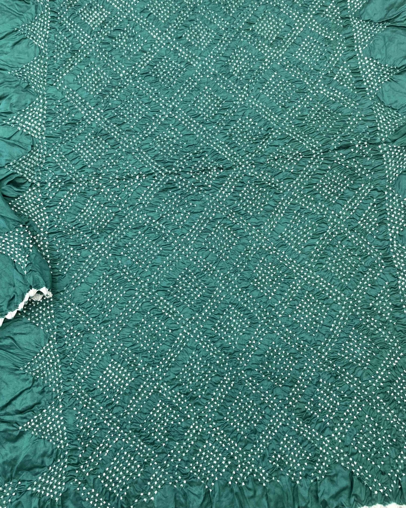 Turquoise Shaded Chiniya Bandhani Saree - SindhoiPatolaArt
