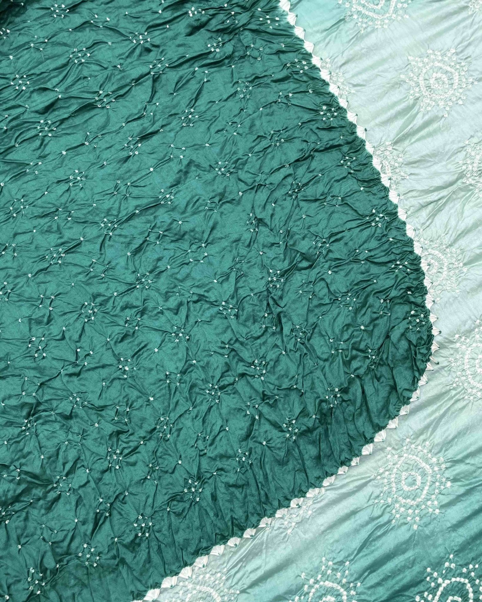 Turquoise Shaded Chiniya Bandhani Saree - SindhoiPatolaArt