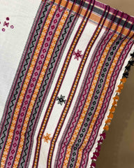 White Chomukh Mirror Kutchi Woolen Shawl - SindhoiPatolaArt