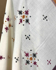 White Chomukh Mirror Kutchi Woolen Shawl - SindhoiPatolaArt
