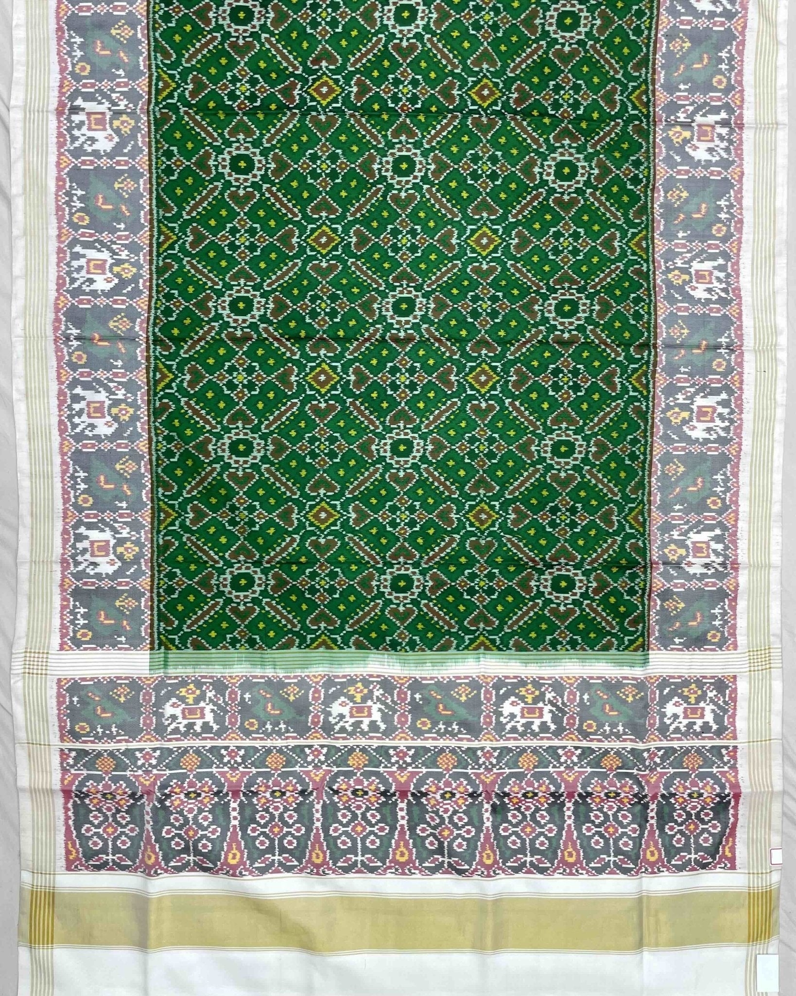 White & Green Manekchowk Patola Saree - SindhoiPatolaArt