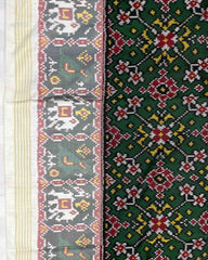 White & Green Navratan Designer Patola Saree - SindhoiPatolaArt