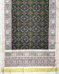 White & Green Navratan Designer Patola Saree - SindhoiPatolaArt