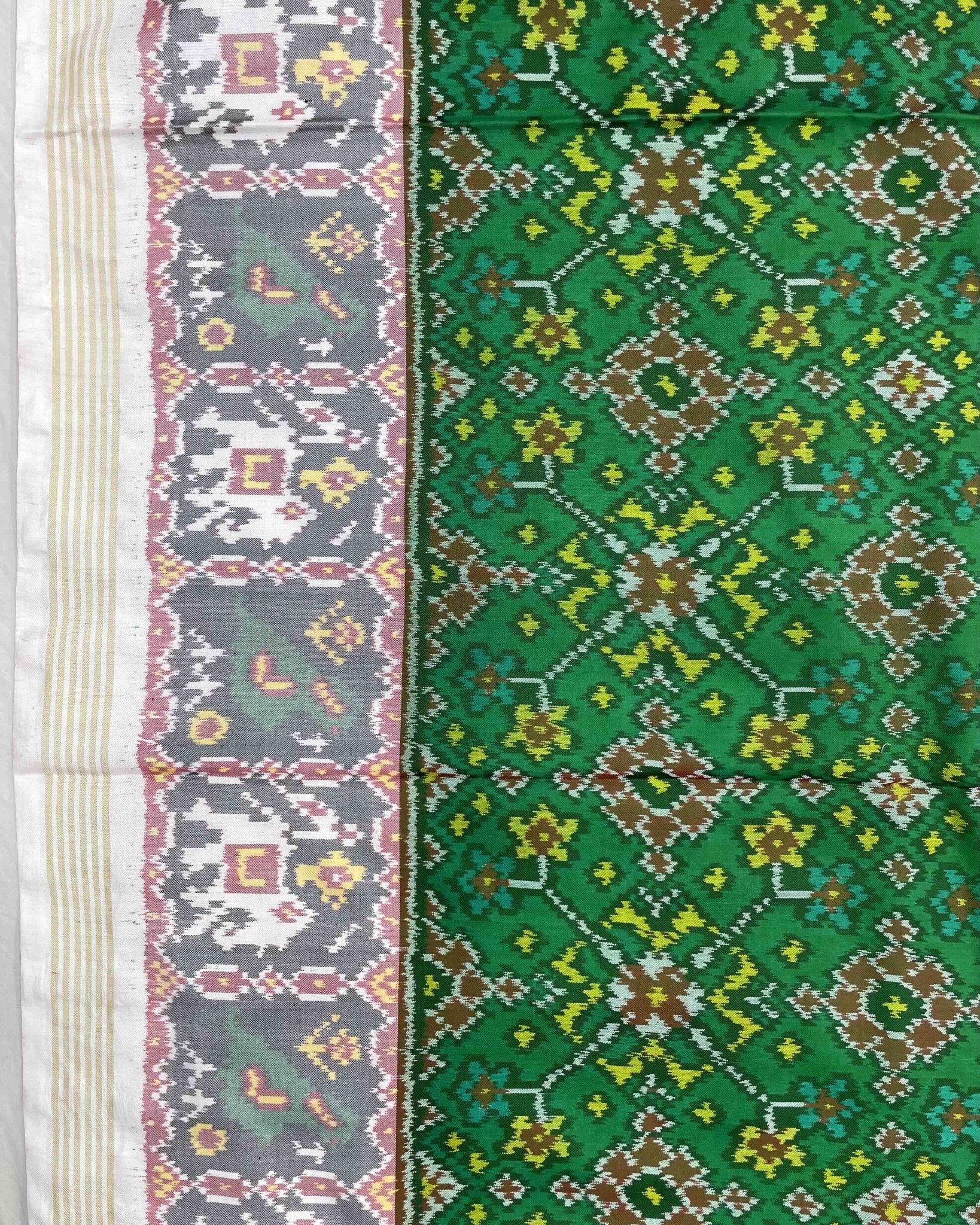 White & Green Navratan Patola Saree - SindhoiPatolaArt