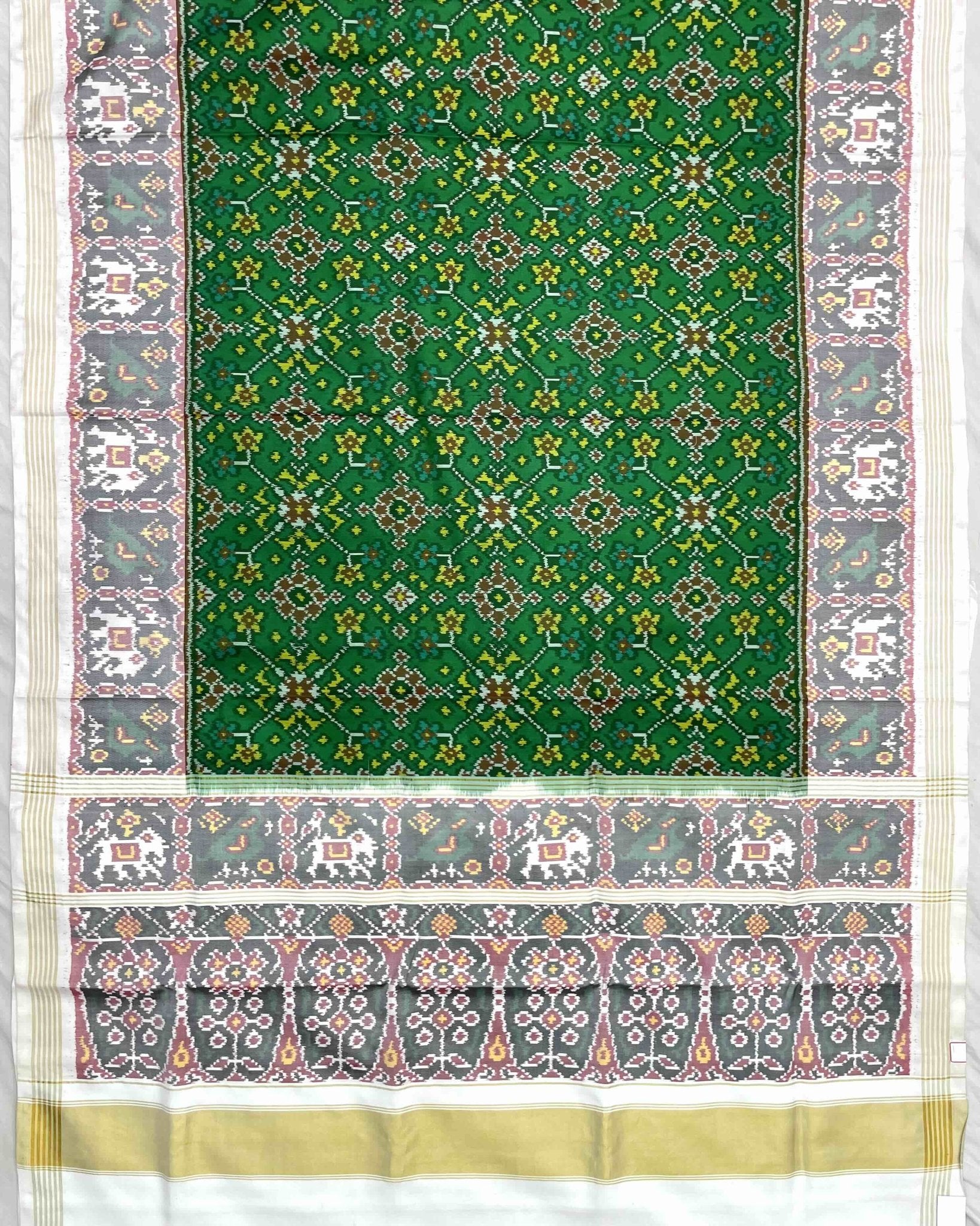 White & Green Navratan Patola Saree - SindhoiPatolaArt