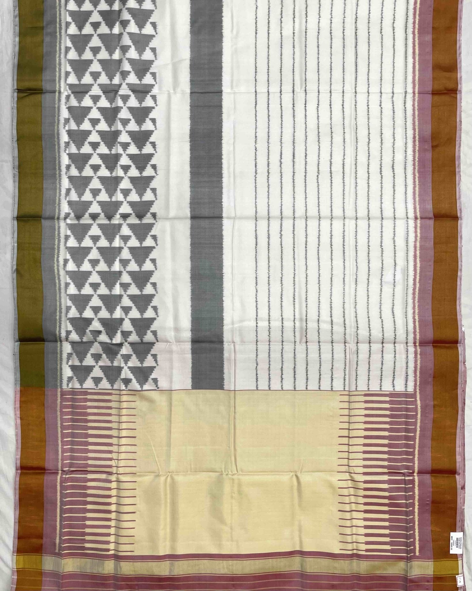 White & Grey Fancy Design with Scut Border Patola Saree - SindhoiPatolaArt