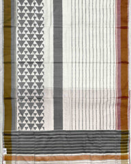 White & Grey Fancy Design with Scut Border Patola Saree - SindhoiPatolaArt