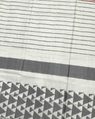 White & Grey Fancy Design with Scut Border Patola Saree - SindhoiPatolaArt