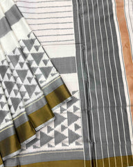 White & Grey Fancy Design with Scut Border Patola Saree - SindhoiPatolaArt