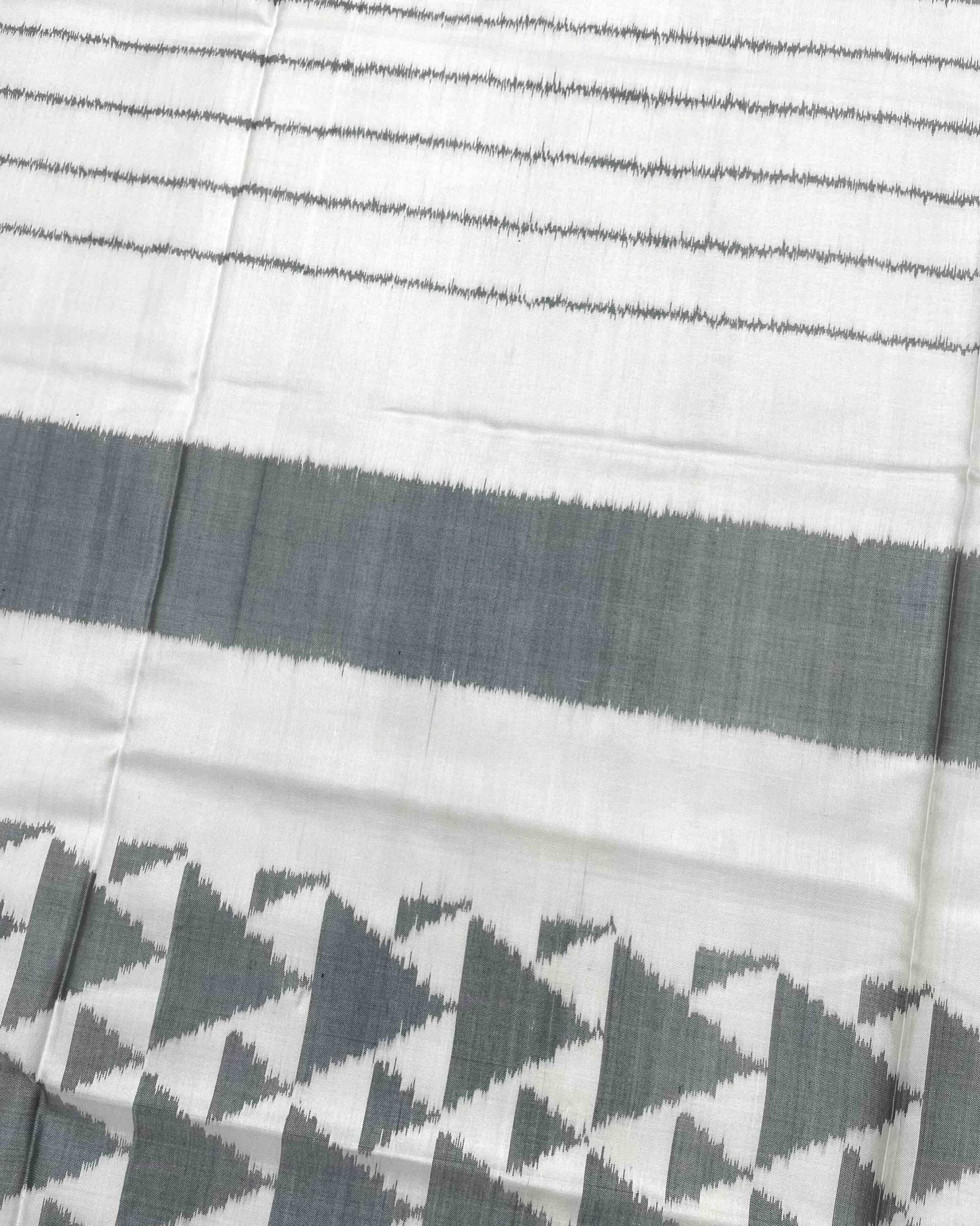 White & Grey Fancy Design with Scut Border Patola Saree - SindhoiPatolaArt