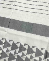 White & Grey Fancy Design with Scut Border Patola Saree - SindhoiPatolaArt