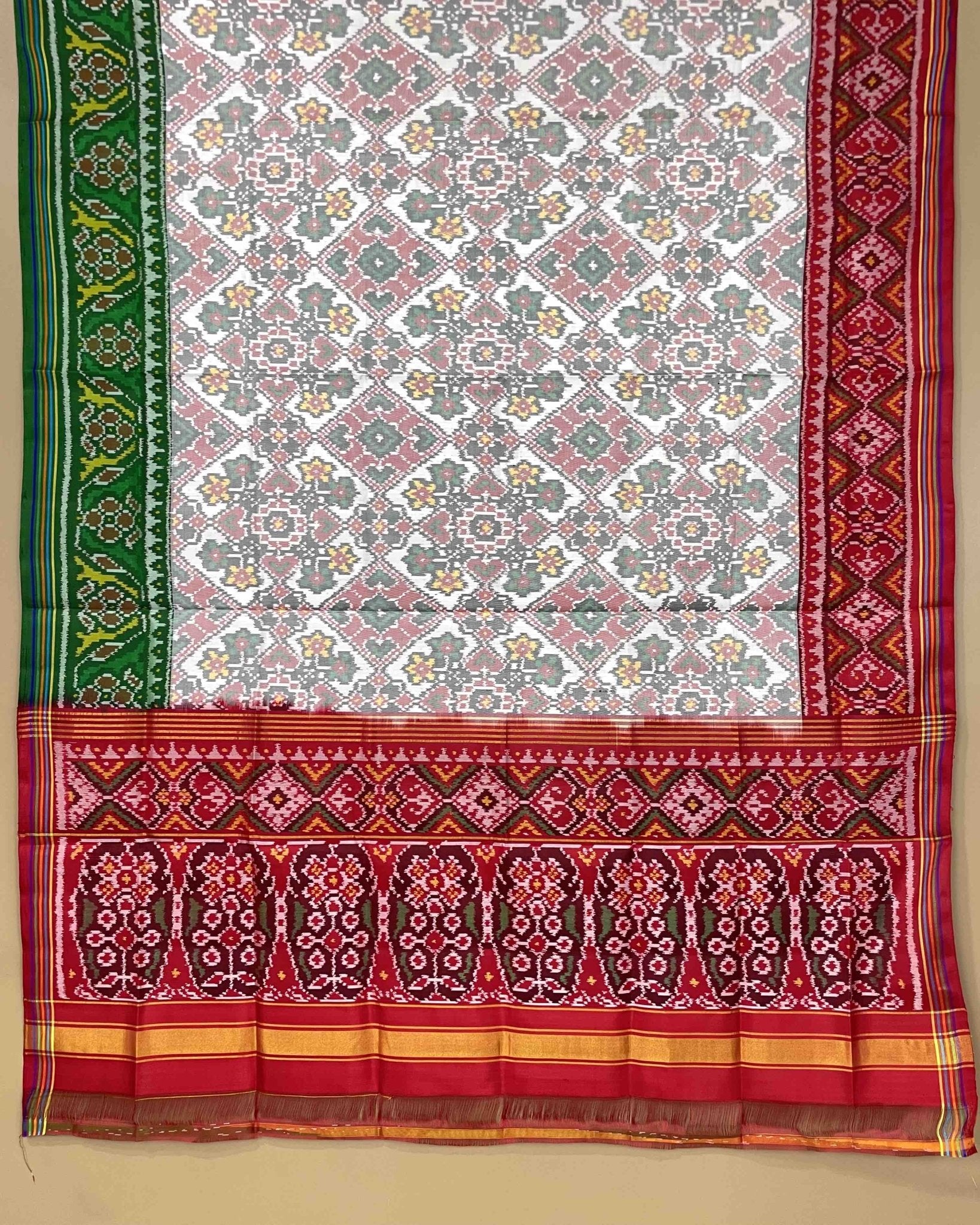 White Navratan Ganga Jamuna Designer Patola Dupatta - SindhoiPatolaArt