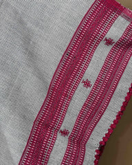 White & Pink with Black Lining & Heavy Pallu Kutchi Woolen Shawl - SindhoiPatolaArt
