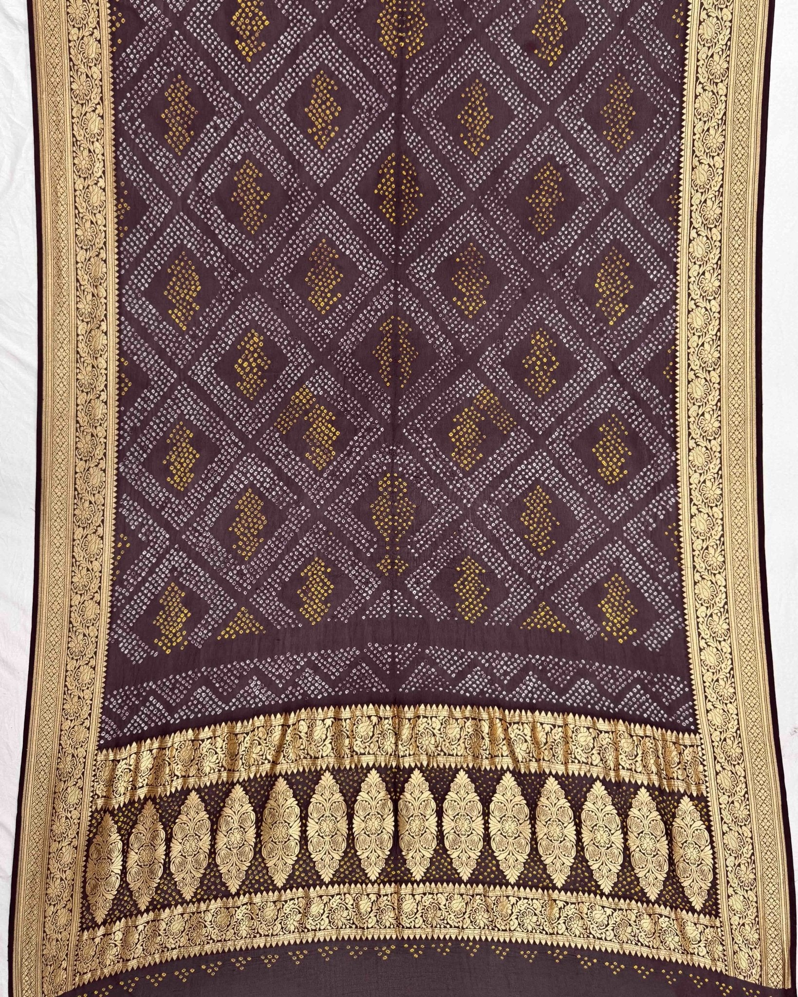 Wine Georgette Bandhani Dupatta - SindhoiPatolaArt