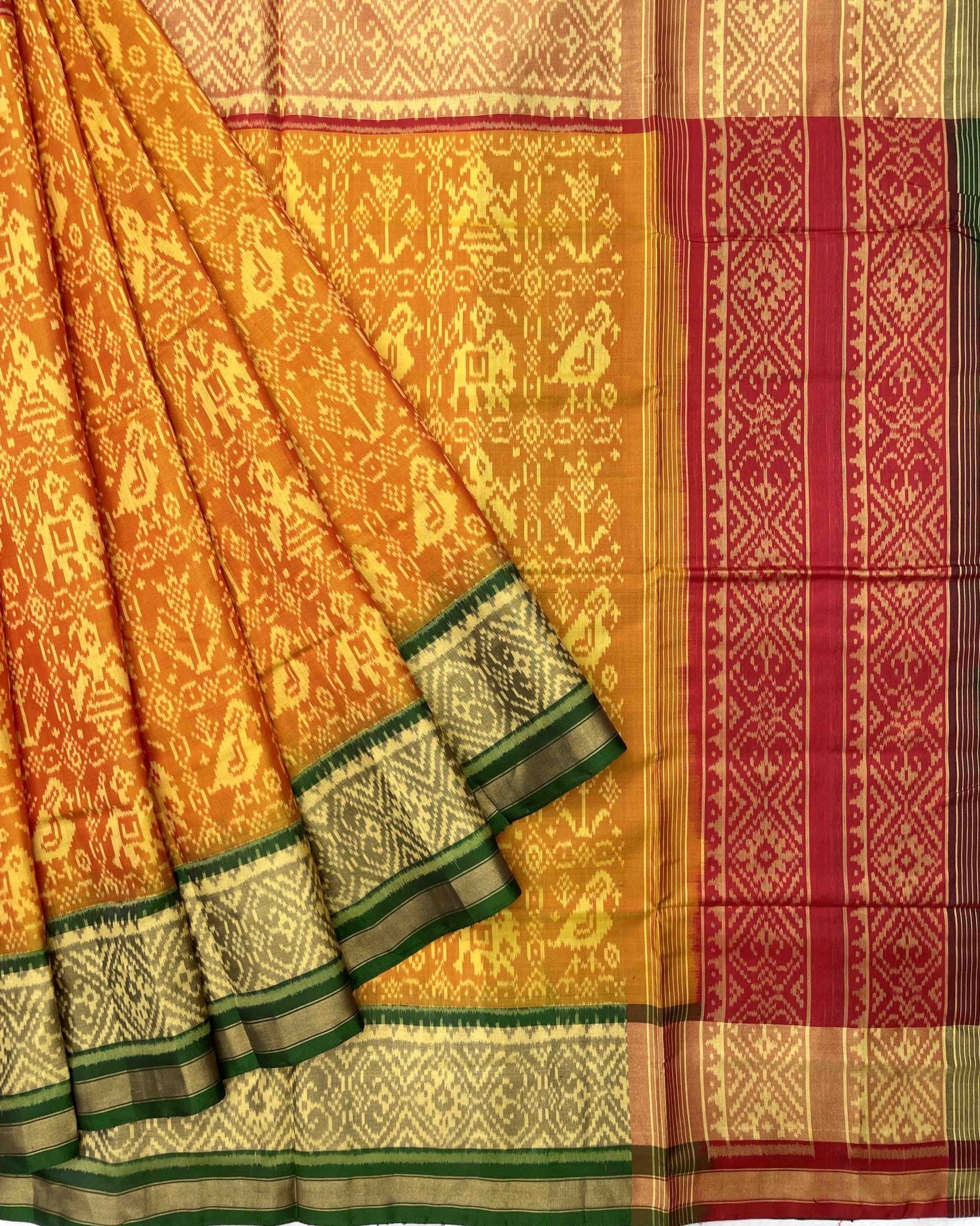 Yellow Ganga Jamuna Narikunj Designer Patola Saree - SindhoiPatolaArt