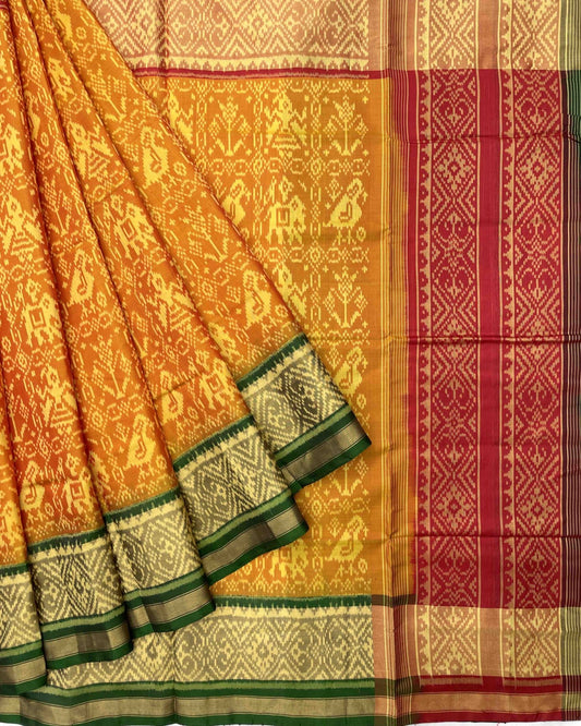 Yellow Ganga Jamuna Narikunj Designer Patola Saree - SindhoiPatolaArt