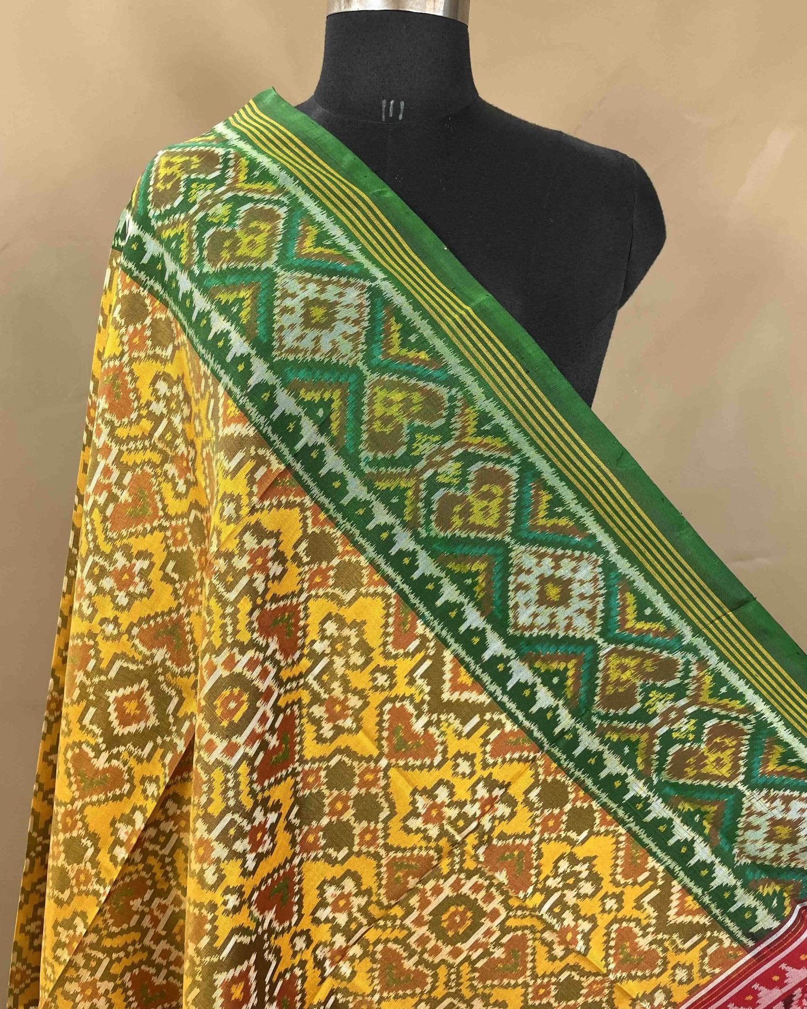 Yellow Ganga Jamuna Navratan Designer Patola Dupatta - SindhoiPatolaArt