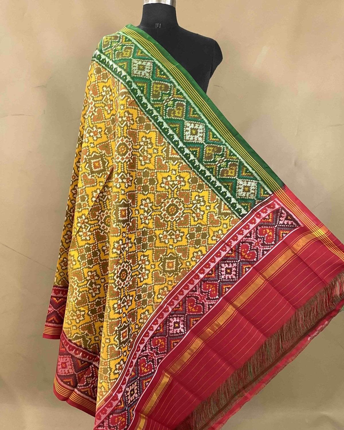 Yellow Ganga Jamuna Navratan Designer Patola Dupatta - SindhoiPatolaArt