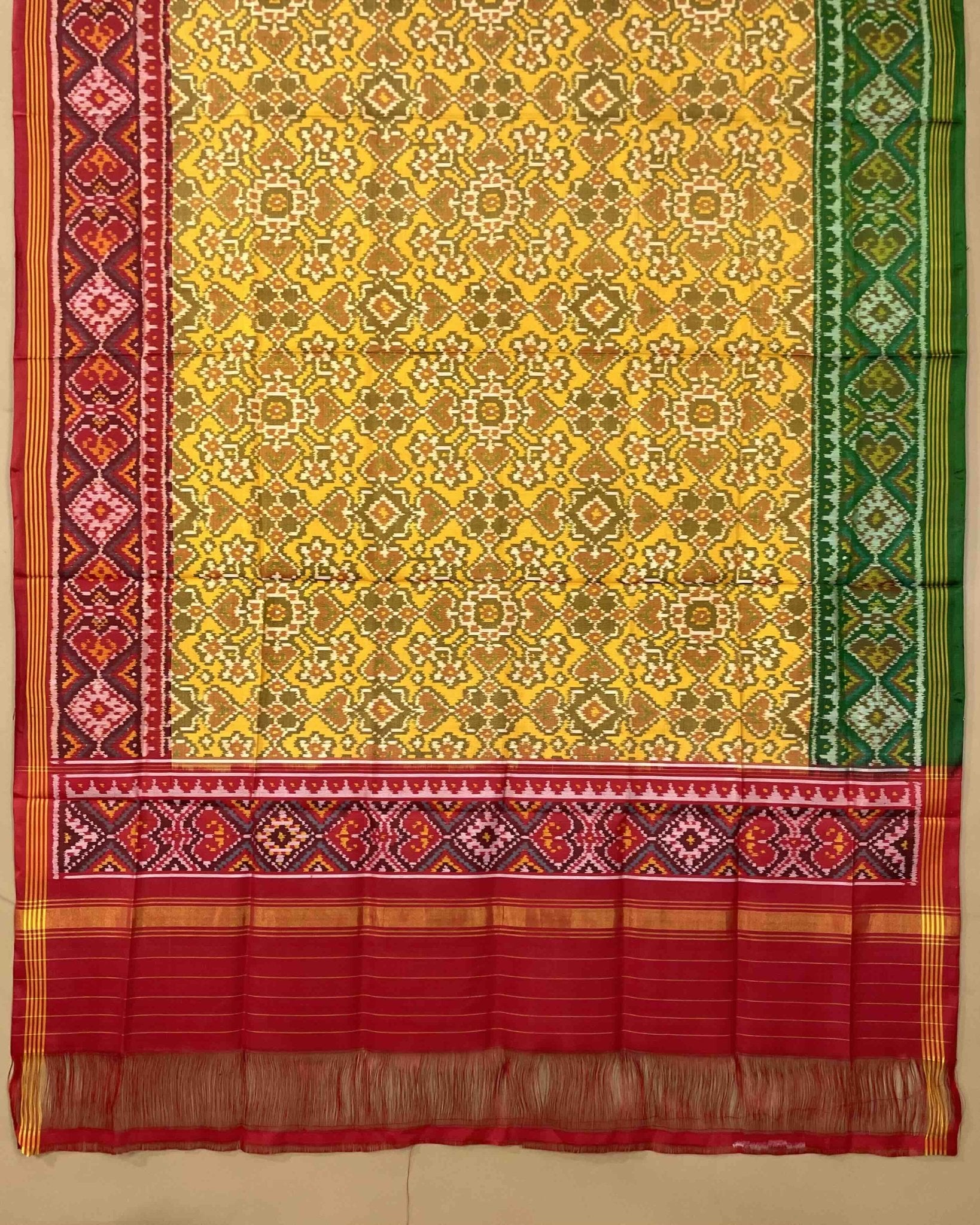 Yellow Ganga Jamuna Navratan Designer Patola Dupatta - SindhoiPatolaArt