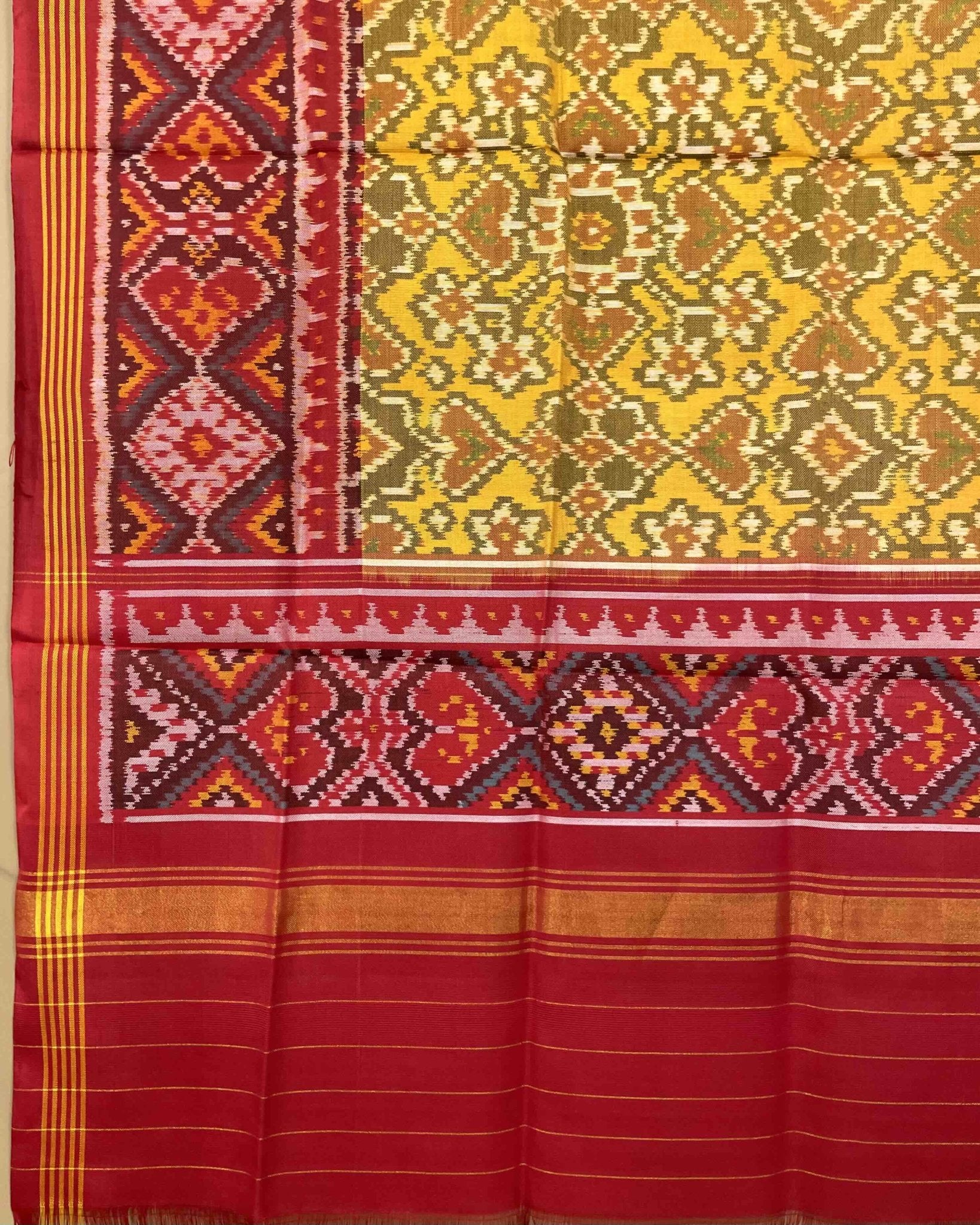 Yellow Ganga Jamuna Navratan Designer Patola Dupatta - SindhoiPatolaArt