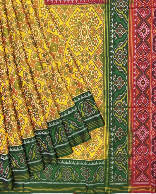 Yellow Ganga Jamuna Navratan Manekchowk Mix Patola Saree - SindhoiPatolaArt
