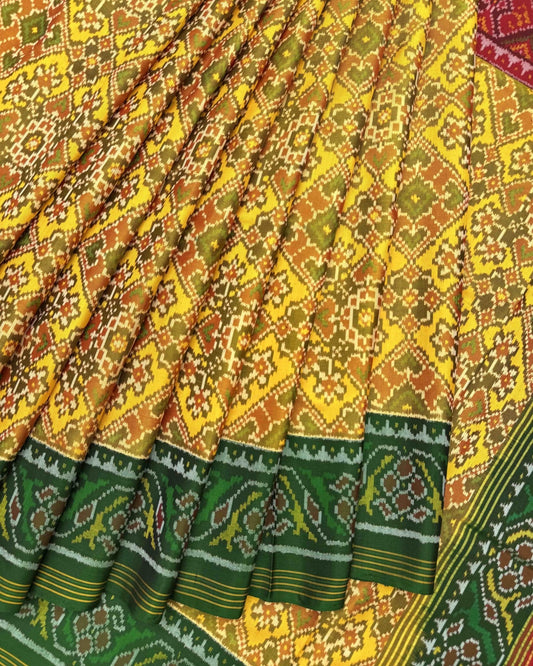 Yellow Ganga Jamuna Navratan Manekchowk Mix Patola Saree - SindhoiPatolaArt