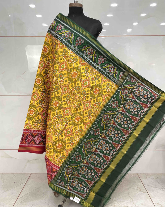 Yellow Ganga Jamuna Navratan Patola Dupatta - SindhoiPatolaArt