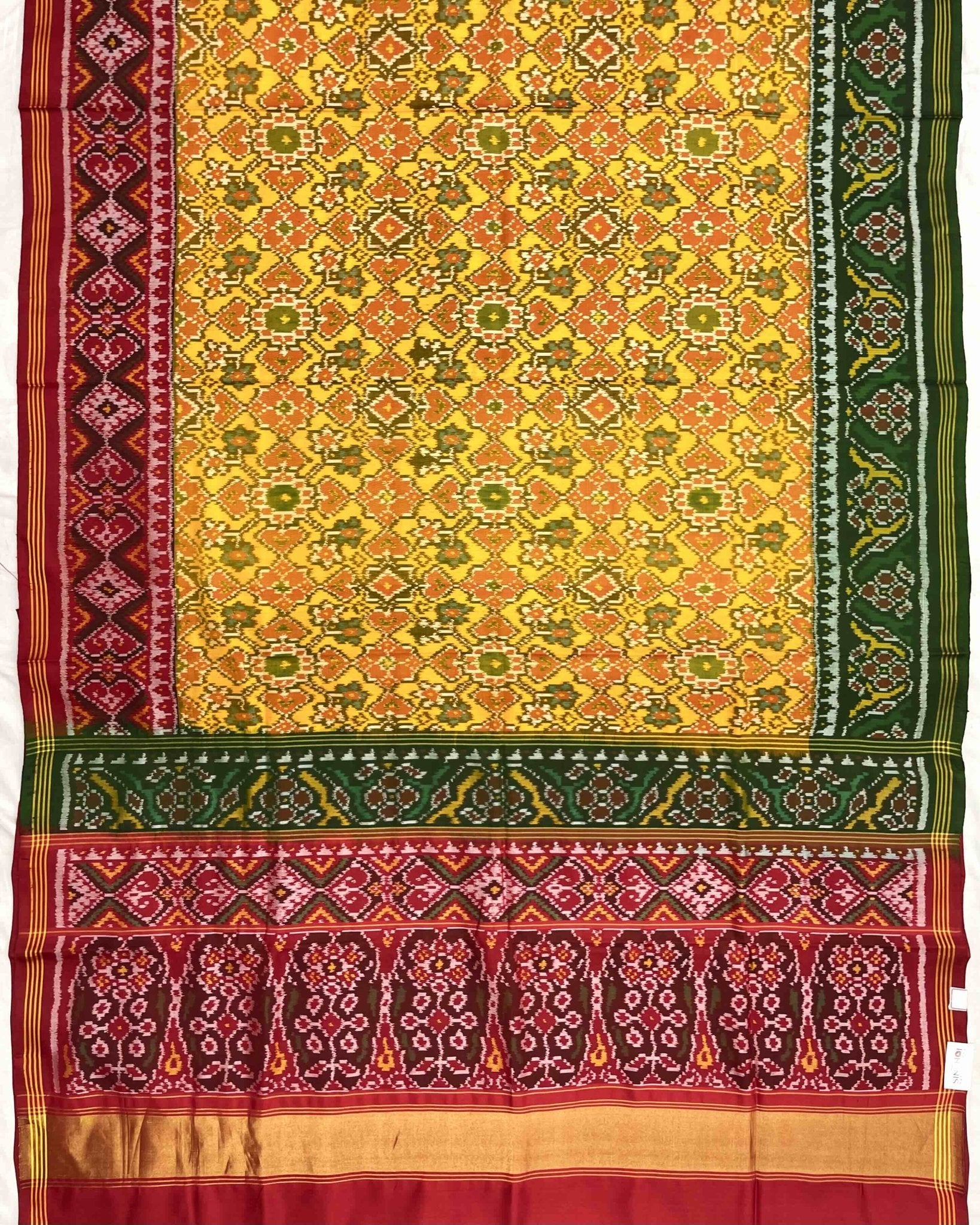 Yellow Ganga Jamuna Navratan Patola Saree - SindhoiPatolaArt