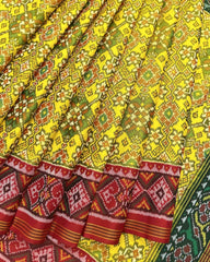 Yellow Ganga Jamuna Navratan Patola Saree - SindhoiPatolaArt
