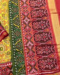 Yellow Ganga Jamuna Navratan Patola Saree - SindhoiPatolaArt