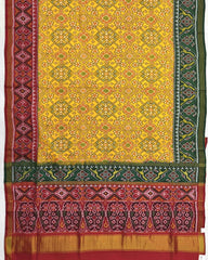 Yellow Ganga Jamuna Navratan Semi Double Ikat Patola Saree - SindhoiPatolaArt