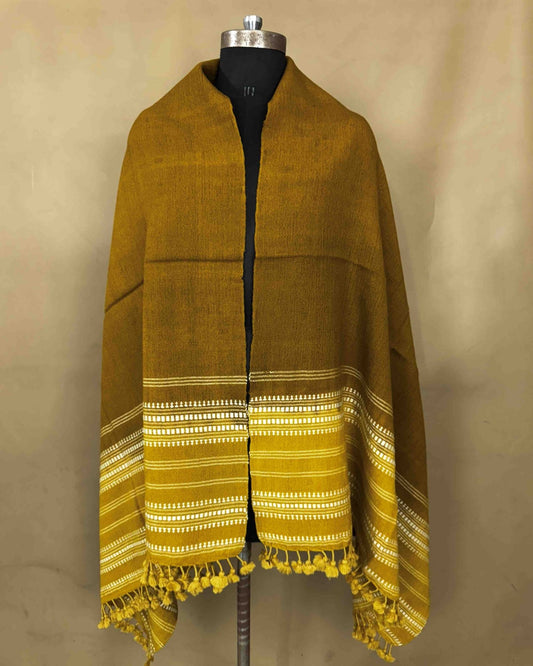 Yellow & Mustard Shaded Kutchi Woolen Shawl - SindhoiPatolaArt