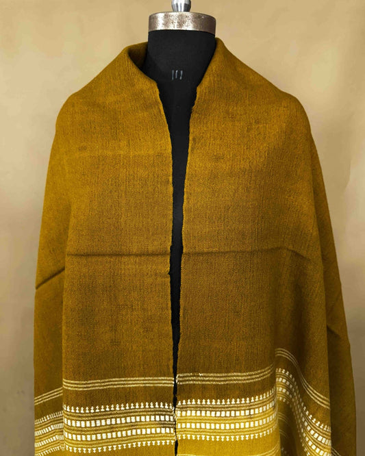Yellow & Mustard Shaded Kutchi Woolen Shawl - SindhoiPatolaArt