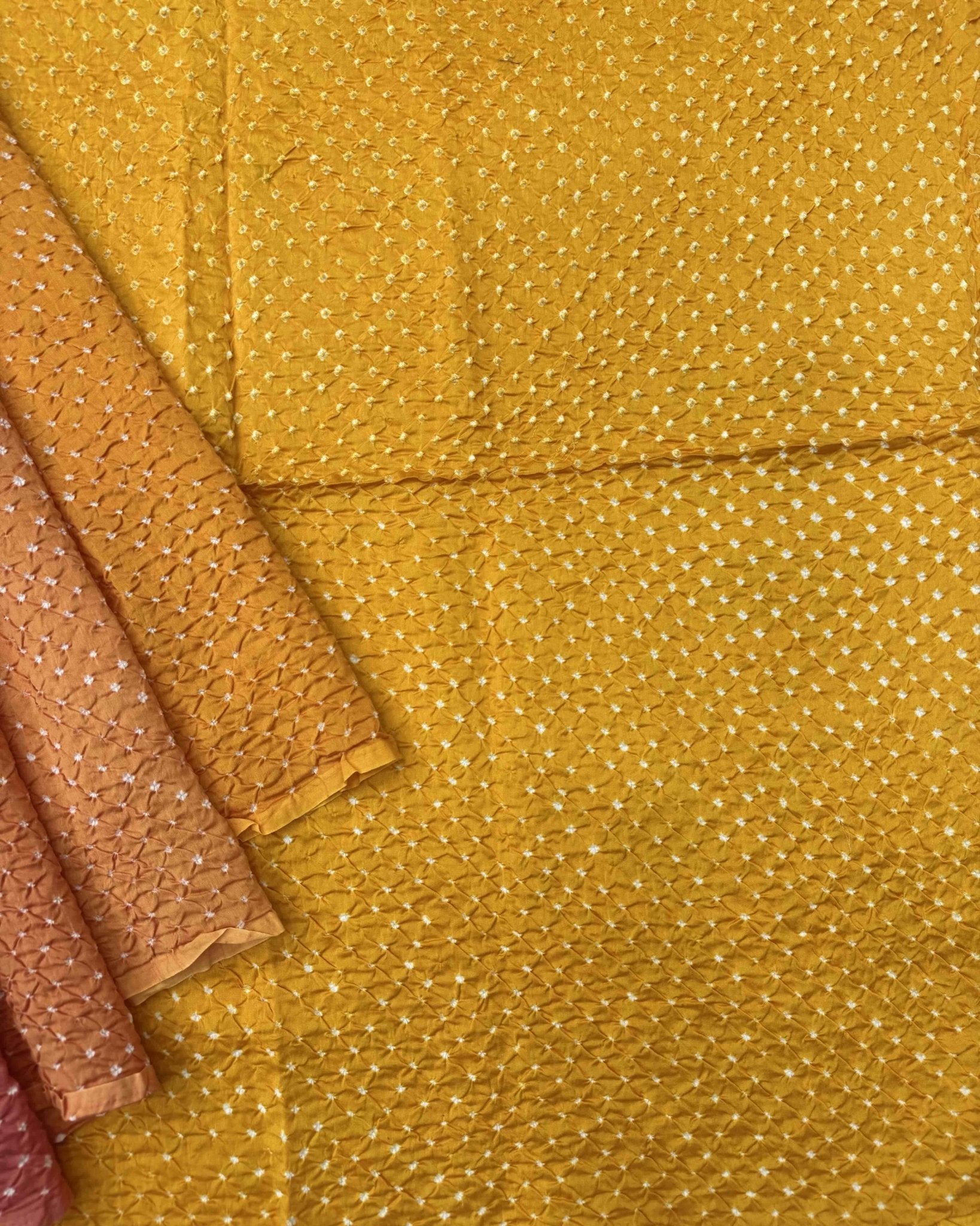 Yellow & Pink Shaded Chanderi Bandhani Saree - SindhoiPatolaArt
