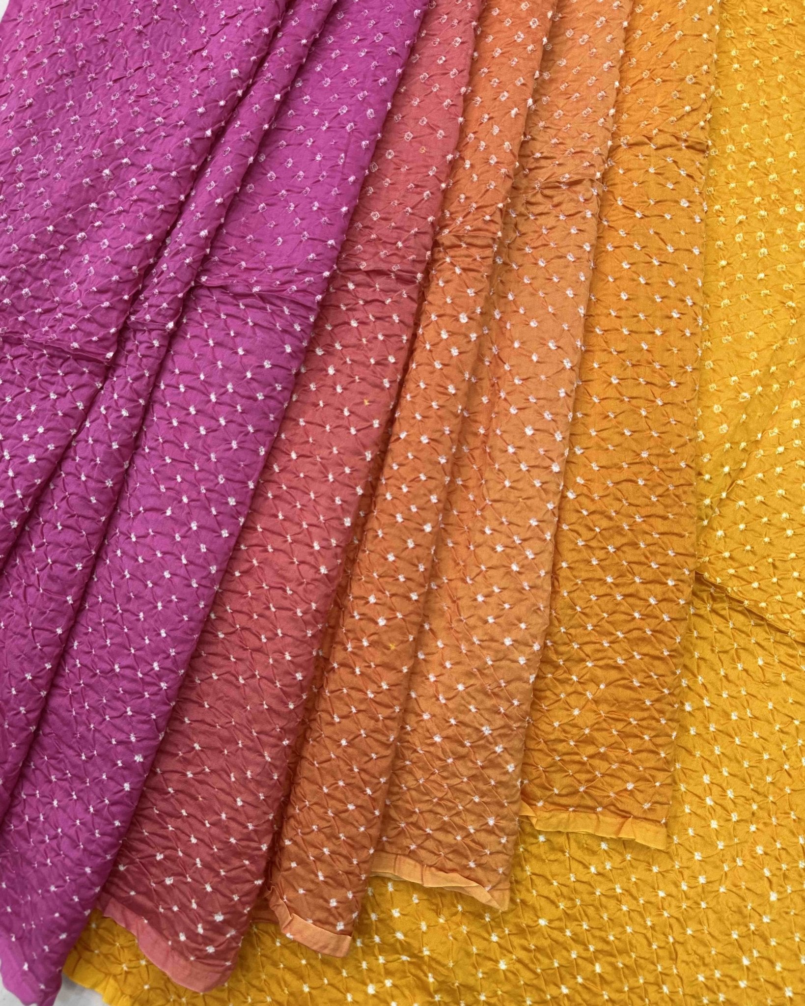 Yellow & Pink Shaded Chanderi Bandhani Saree - SindhoiPatolaArt