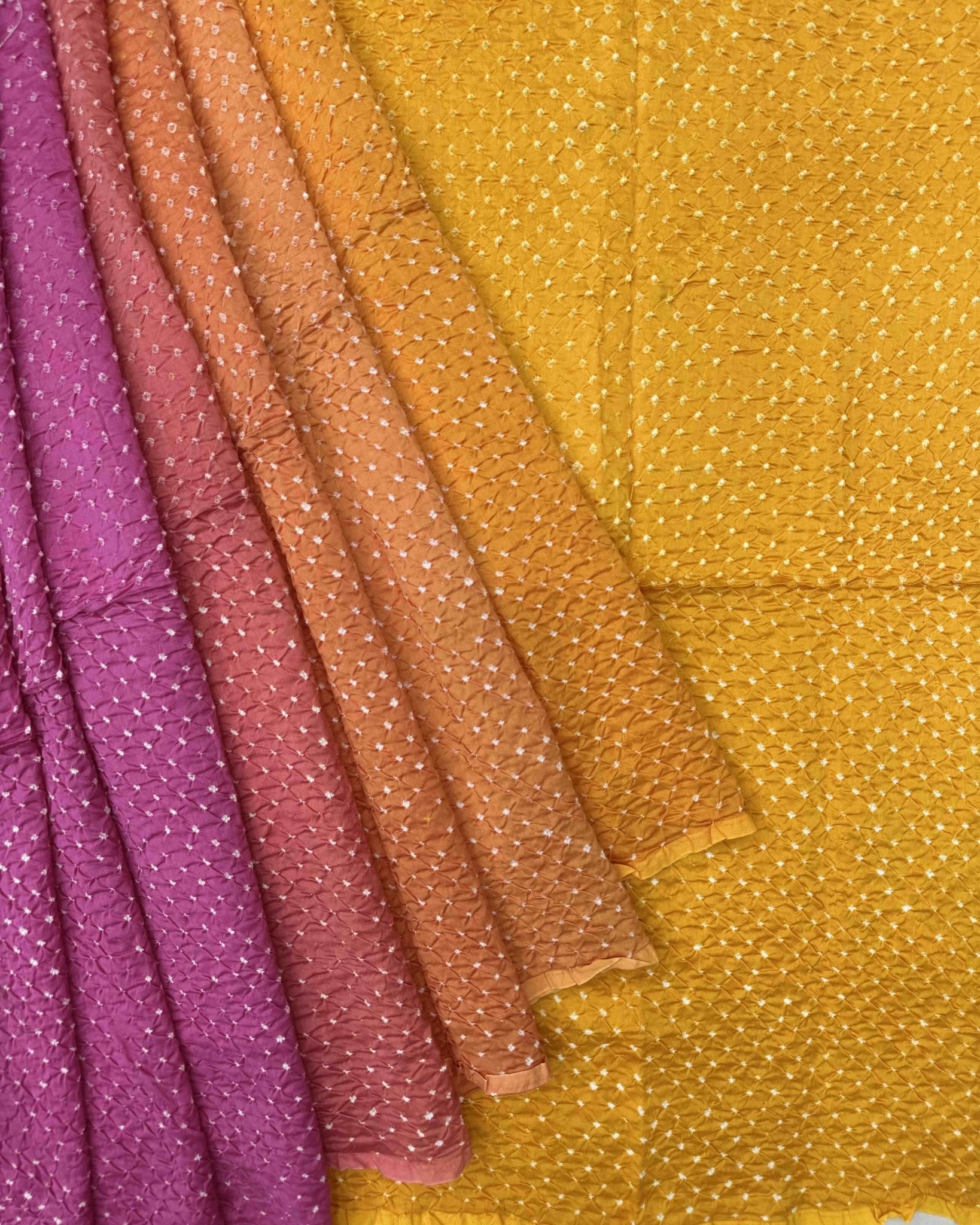 Yellow & Pink Shaded Chanderi Bandhani Saree - SindhoiPatolaArt