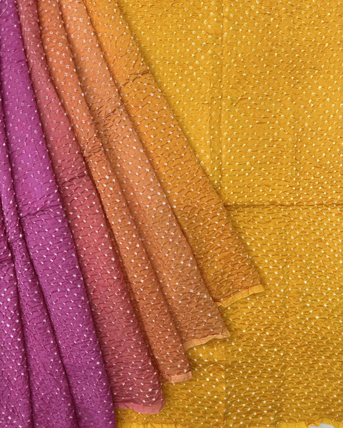 Yellow & Pink Shaded Chanderi Bandhani Saree - SindhoiPatolaArt