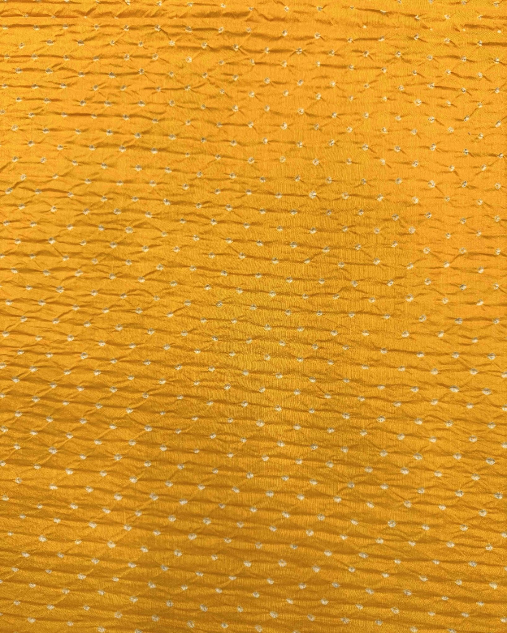 Yellow & Red Shaded Munga Silk Bandhani Saree - SindhoiPatolaArt