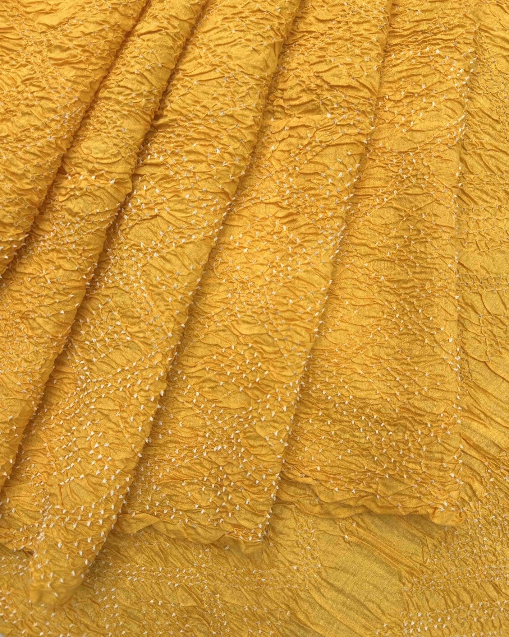 Yellow Tussar Silk Bandhani Saree - SindhoiPatolaArt