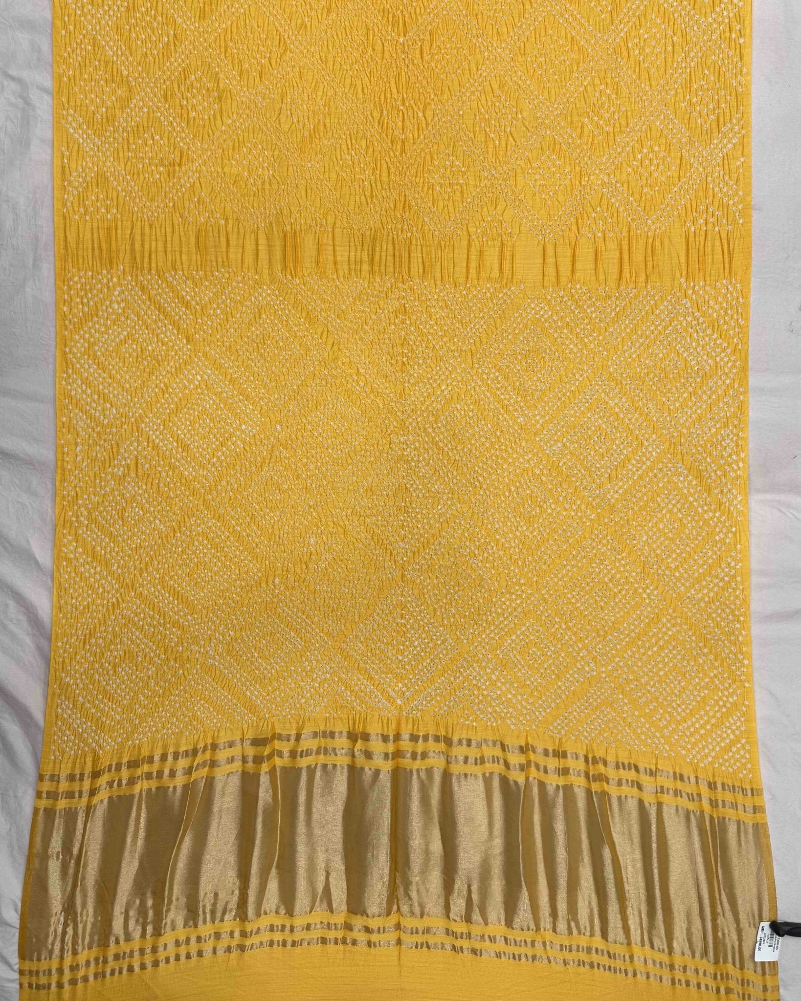 Yellow Tussar Silk Bandhani Saree - SindhoiPatolaArt