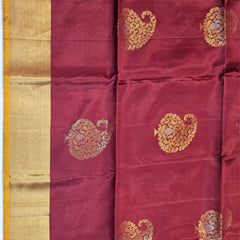 Soft Silk Butta Maroon Color Saree With Brocade Blouse