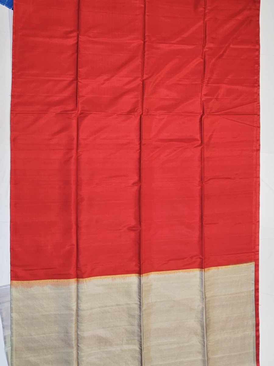 Soft Silk Plain Bright Red Saree with Cream Pallu