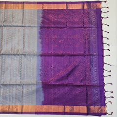 Soft Silk Butta Grey Colour Saree with Purple Pallu