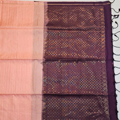 Soft Silk Butta Peach Colour Saree with Wine Colour Pallu
