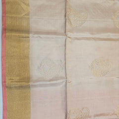 Soft Silk Butta Cream Colour Saree with Peach Colour Pallu & Brocade Blouse