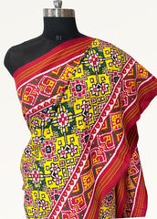 Yellow double ikat patola saree with navratna design - SindhoiPatolaArt