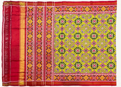 Yellow double ikat patola saree with navratna design - SindhoiPatolaArt