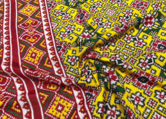Yellow double ikat patola saree with navratna design - SindhoiPatolaArt