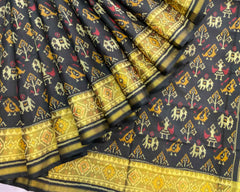 Black Narikunj Tissue Border patola Saree - SindhoiPatolaArt